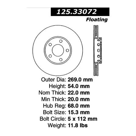 Centric Centric Premium High Carbon Alloy Brake Rotor, Centric Parts 125.33072 125.33072